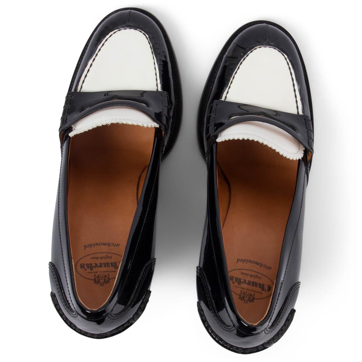 Black CHURCH'S black & white patent leather LOAFER Pumps Shoes 38 For Sale