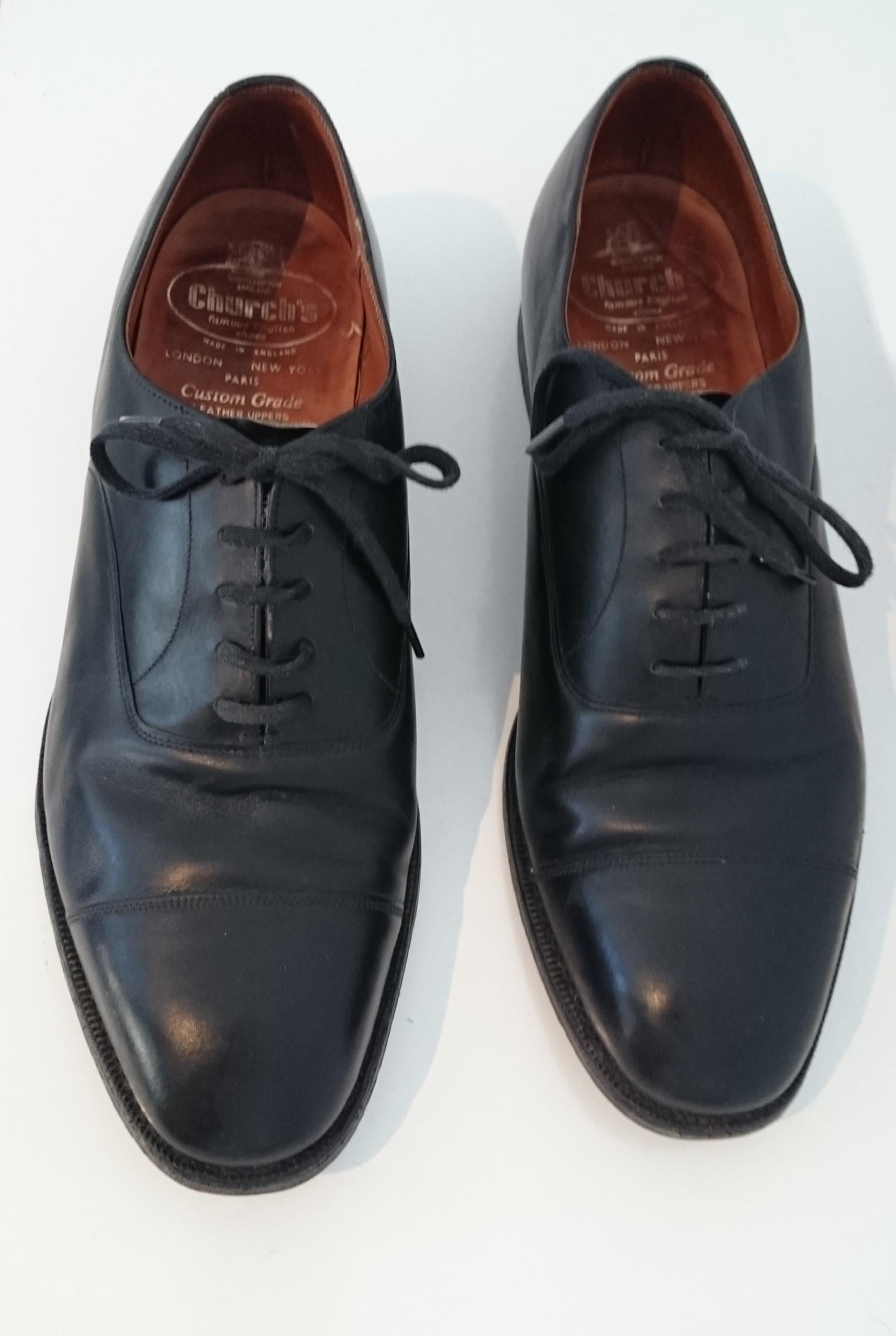 Black Church's Blue Leather Lace Up Shoes For Sale