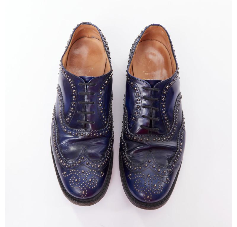 Black CHURCH'S blue leather silver studded lace up brogue shoes UK9 EU43 For Sale