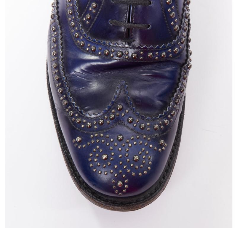 CHURCH'S blue leather silver studded lace up brogue shoes UK9 EU43 For Sale 1