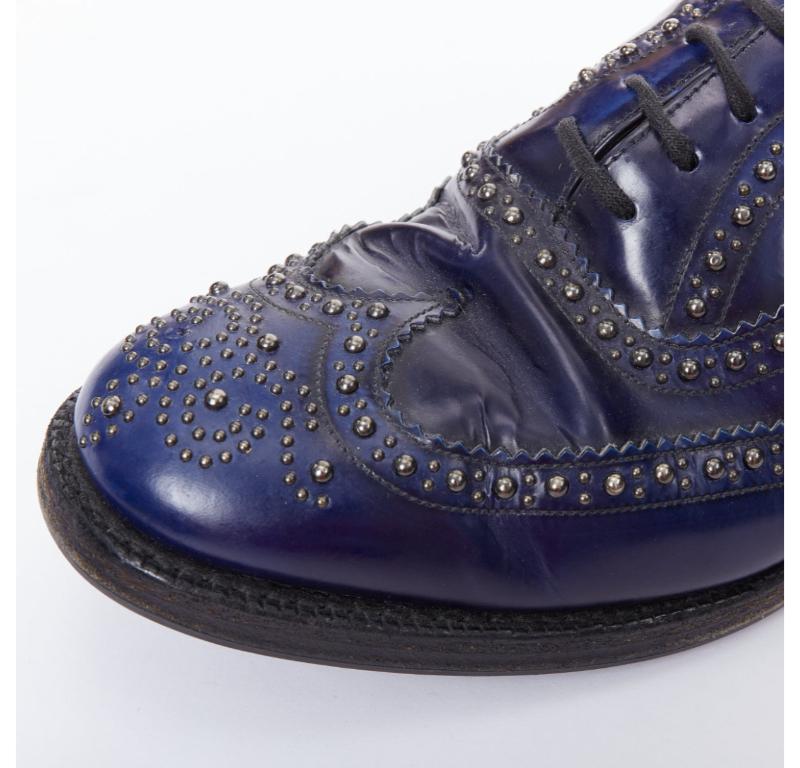 CHURCH'S blue leather silver studded lace up brogue shoes UK9 EU43 For Sale 2