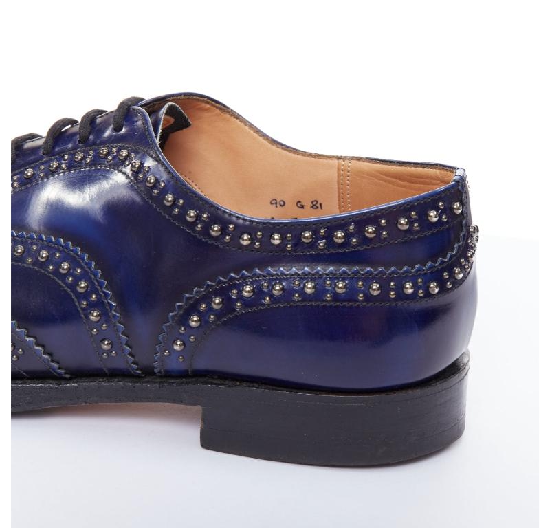 CHURCH'S blue leather silver studded lace up brogue shoes UK9 EU43 For Sale 3