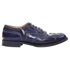 CHURCH'S blue leather silver studded lace up brogue shoes UK9 EU43