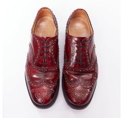 CHURCH'S burgundy red leather silver studded lace up brogue shoes UK9 EU43
