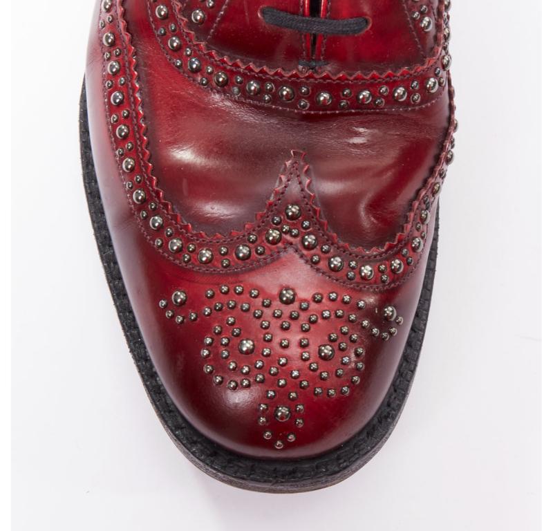 CHURCH'S burgundy red leather silver studded lace up brogue shoes UK9 EU43 For Sale 1