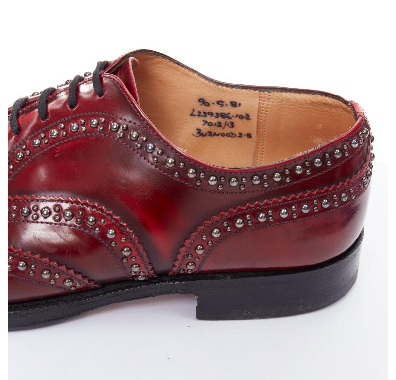 CHURCH'S burgundy red leather silver studded lace up brogue shoes UK9 EU43 For Sale 3