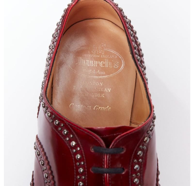 CHURCH'S burgundy red leather silver studded lace up brogue shoes UK9 EU43 For Sale 4
