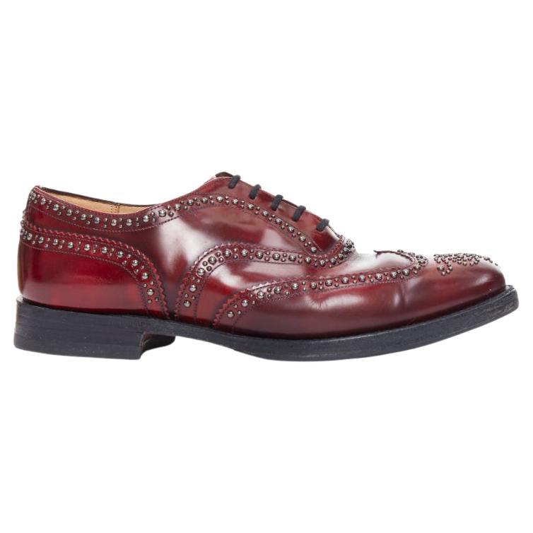 CHURCH'S burgundy red leather silver studded lace up brogue shoes UK9 EU43 For Sale