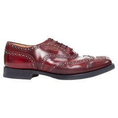CHURCH'S burgundy red leather silver studded lace up brogue shoes UK9 EU43