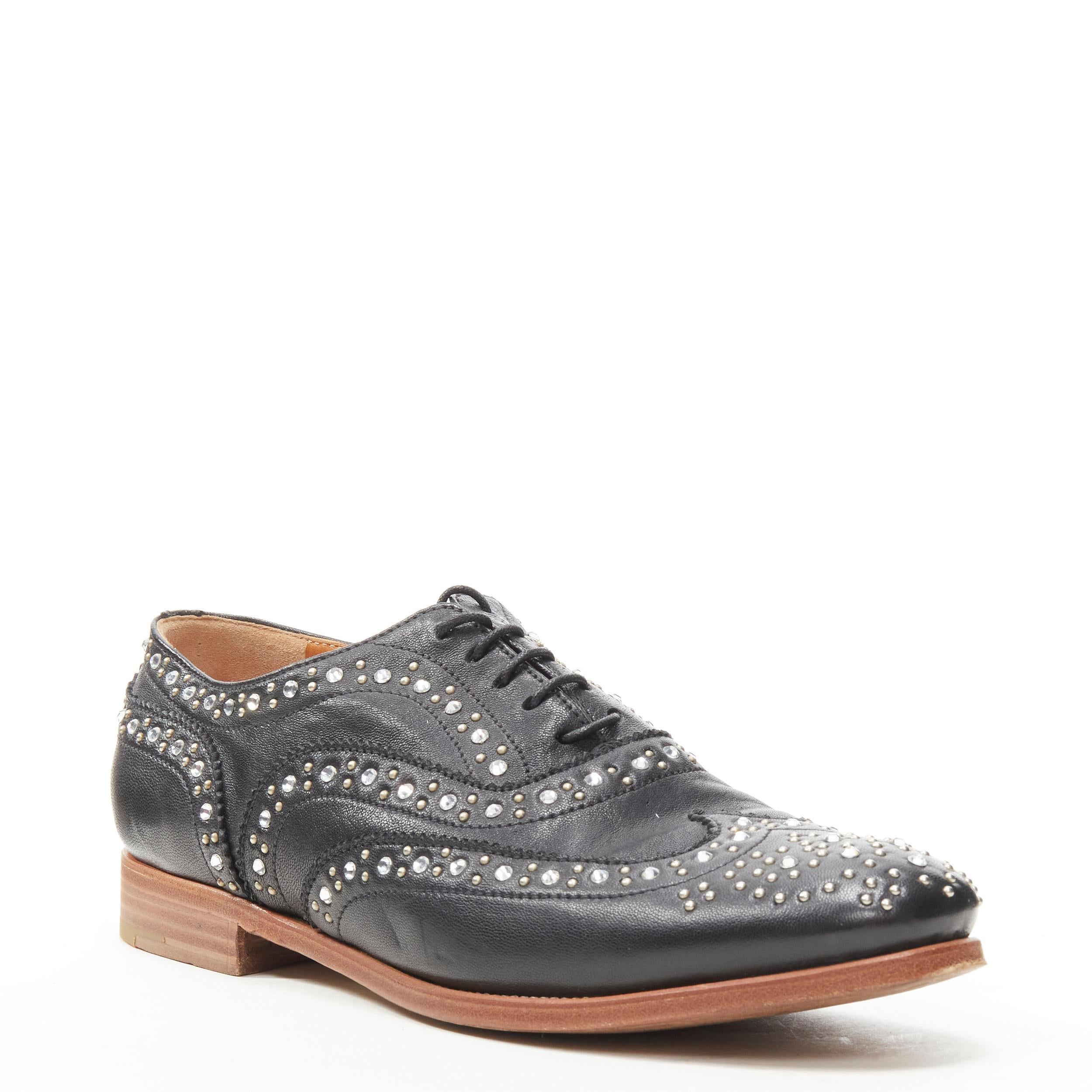 CHURCH'S Burwood black leather crystal diamante oxford brogues EU36.5 
Reference: LNKO/A01926 
Brand: Church's 
Model: Burwood 
Material: Leather 
Color: Black 
Pattern: Solid 
Closure: Lace 
Extra Detail: DiamantâˆšÂ© stud embellishment. Leather