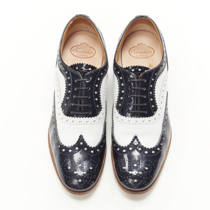 Gray CHURCH'S Burwood black patent white perforated leather brogue EU36 For Sale