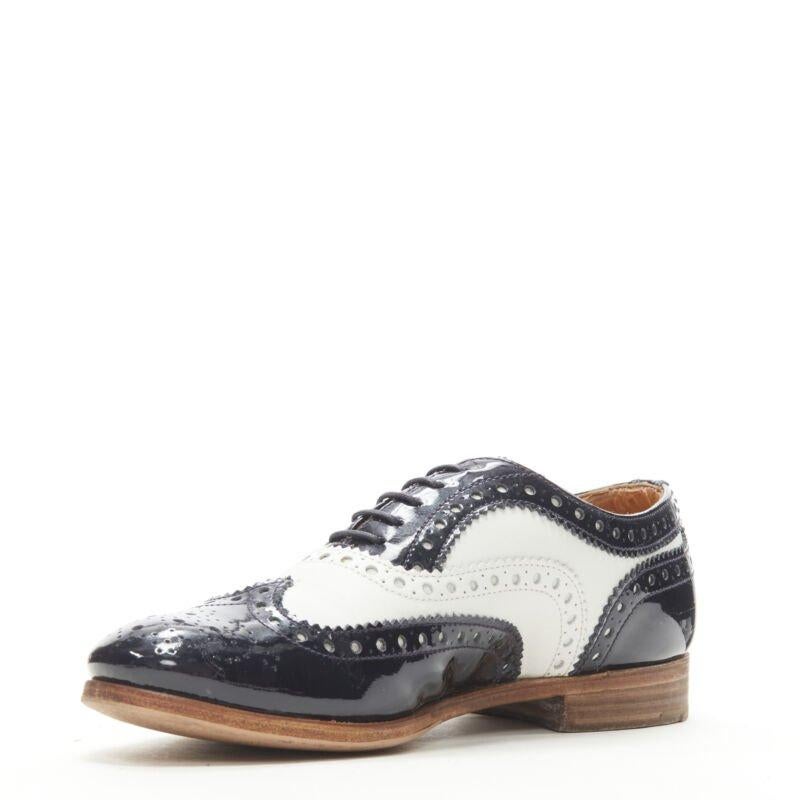 CHURCH'S Burwood black patent white perforated leather brogue EU36 In Good Condition For Sale In Hong Kong, NT