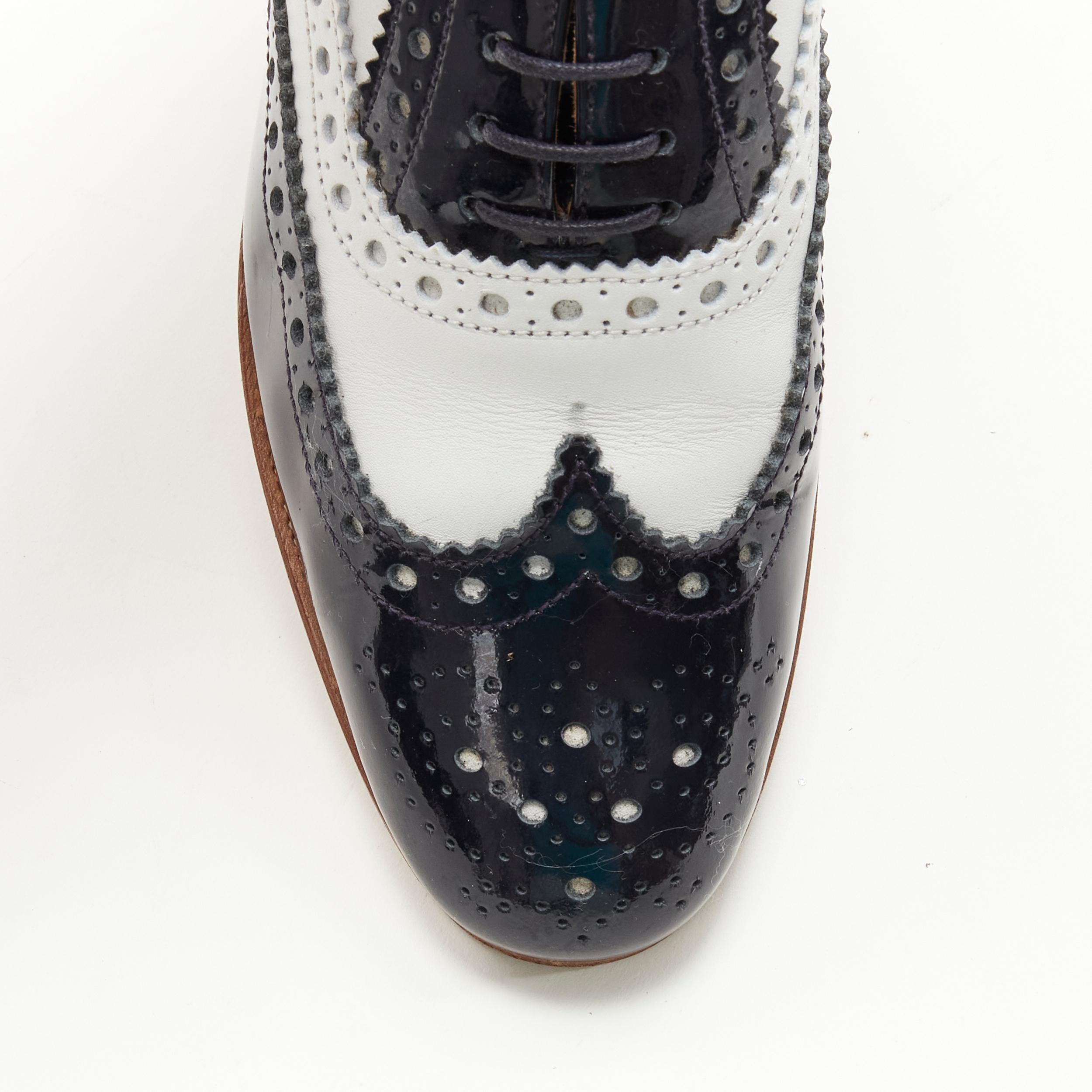 CHURCH'S Burwood black patent white perforated leather brogue EU36 In Good Condition For Sale In Hong Kong, NT