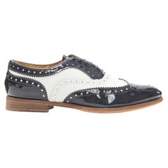 CHURCH'S Burwood black patent white perforated leather brogue EU36
