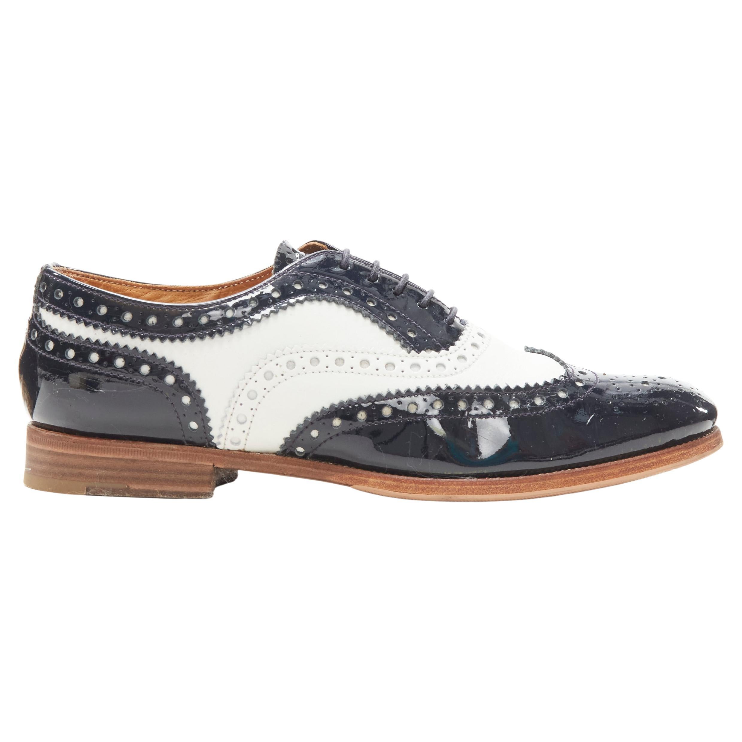CHURCH'S Burwood black patent white perforated leather brogue EU36 For Sale