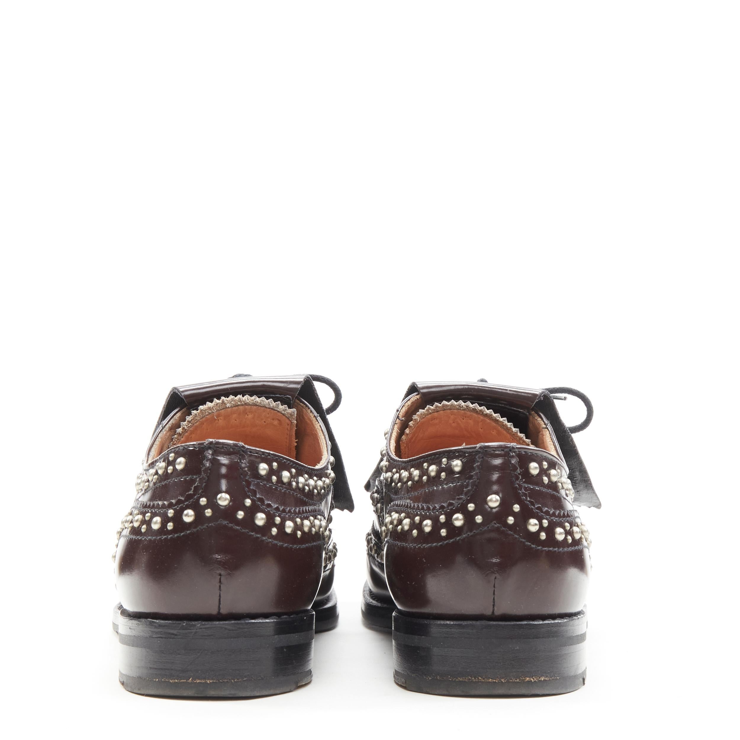 CHURCH'S Burwood Met Cordovan dark brown silver studded fringe brogue EU36 In Good Condition For Sale In Hong Kong, NT