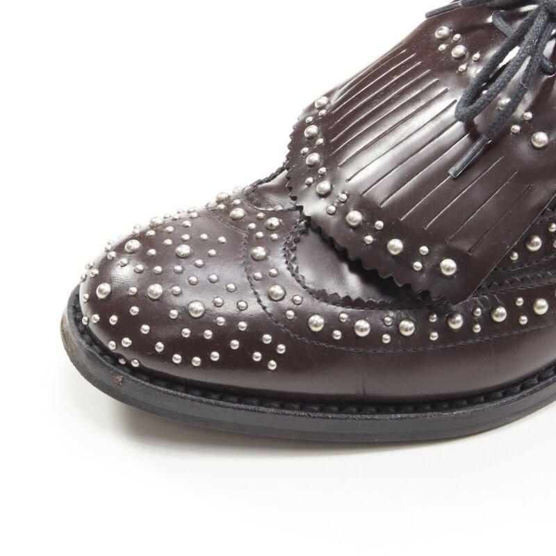 CHURCH'S Burwood Met Cordovan dark brown silver studded fringe brogue EU36 For Sale 2