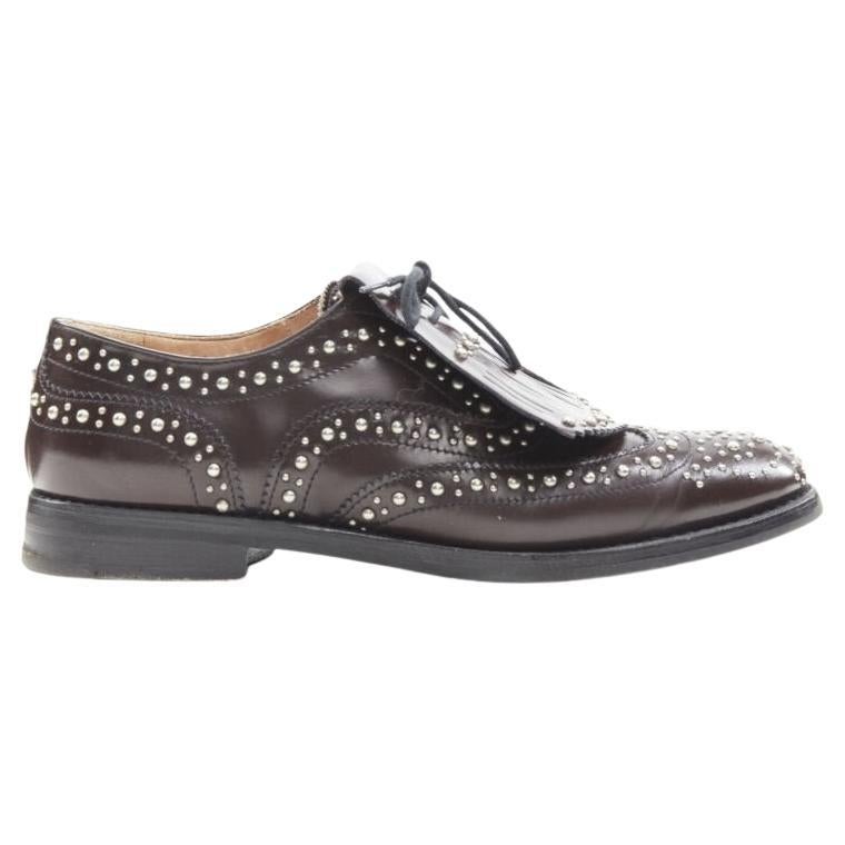 CHURCH'S Burwood Met Cordovan dark brown silver studded fringe brogue EU36 For Sale