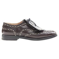 CHURCH'S Burwood Met Cordovan dark brown silver studded fringe brogue EU36