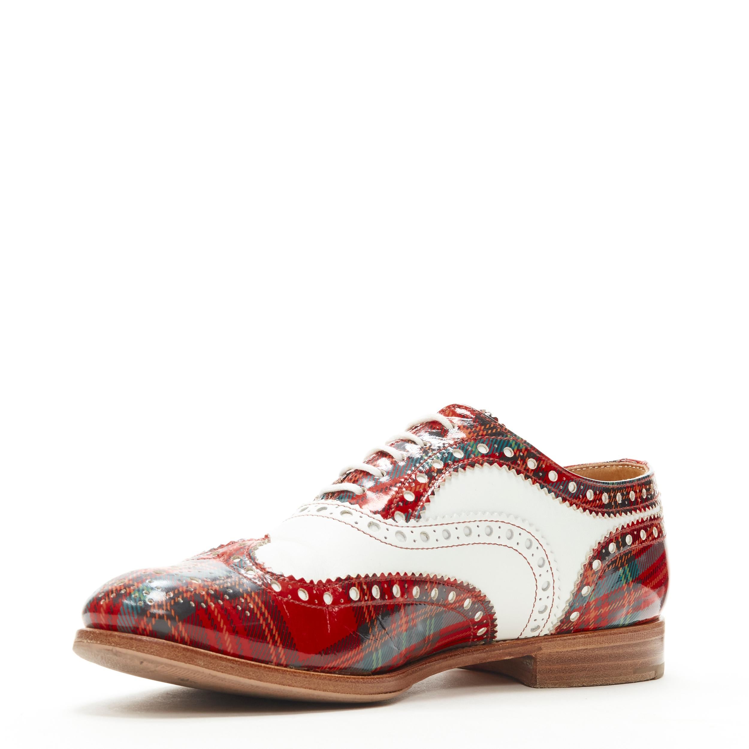 Women's CHURCH'S Burwood red tartan patent white perforated leather brogue EU36.5 For Sale