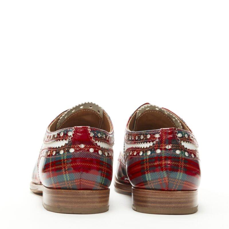 Women's CHURCH'S Burwood red tartan patent white perforated leather brogue EU36.5 For Sale