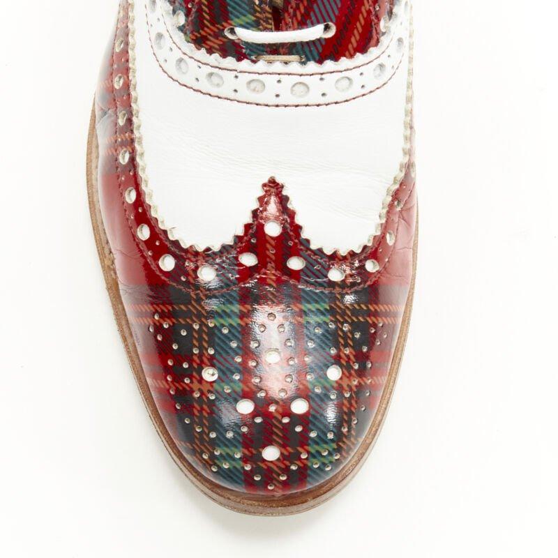 CHURCH'S Burwood red tartan patent white perforated leather brogue EU36.5 For Sale 1