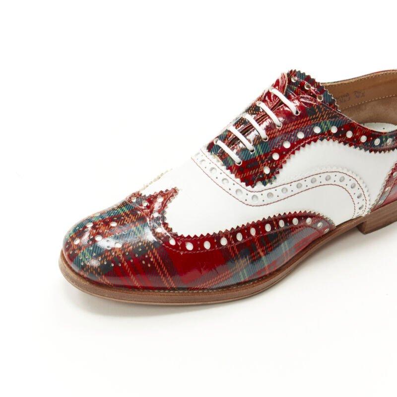 CHURCH'S Burwood red tartan patent white perforated leather brogue EU36.5 For Sale 2