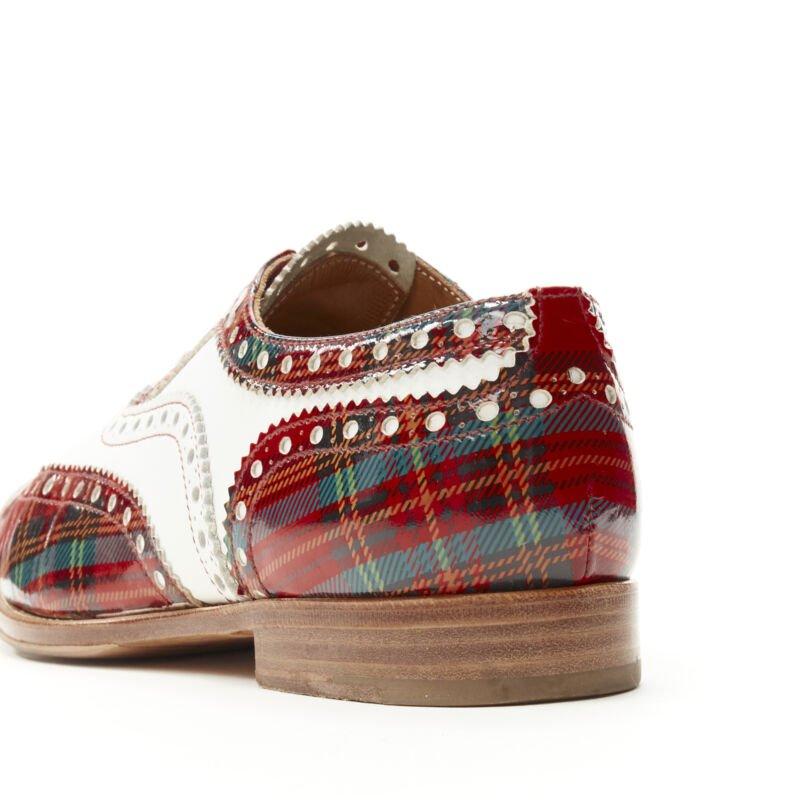 CHURCH'S Burwood red tartan patent white perforated leather brogue EU36.5 For Sale 3
