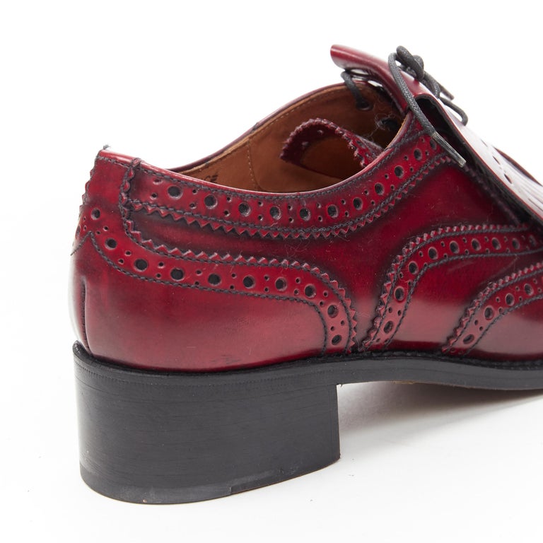 CHURCHS Constance burgundy red perforated fringe lace up block heel brogue  EU36 For Sale at 1stDibs
