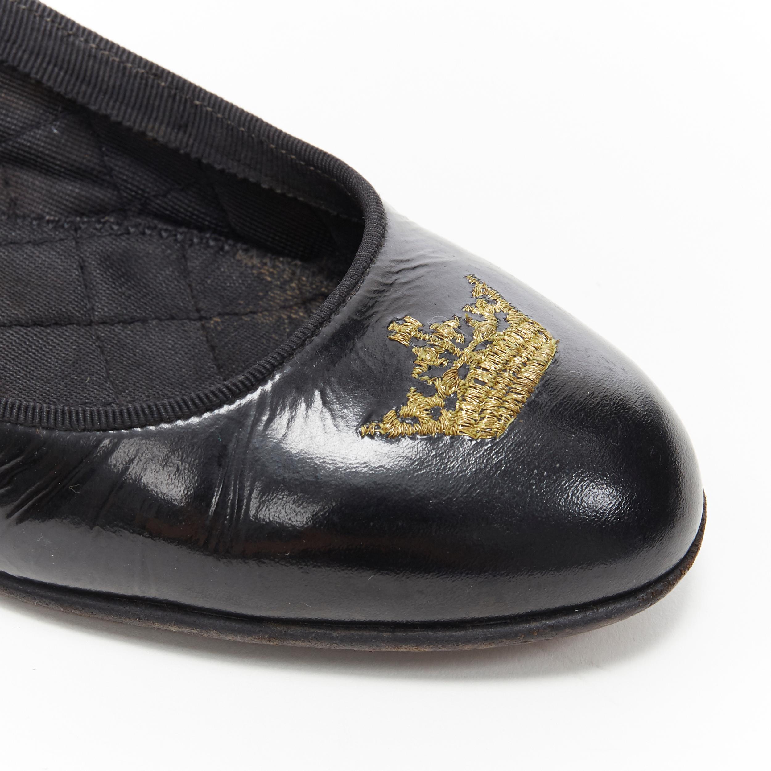 CHURCHS gold crown embroidery black patent round toe flats EU37 1