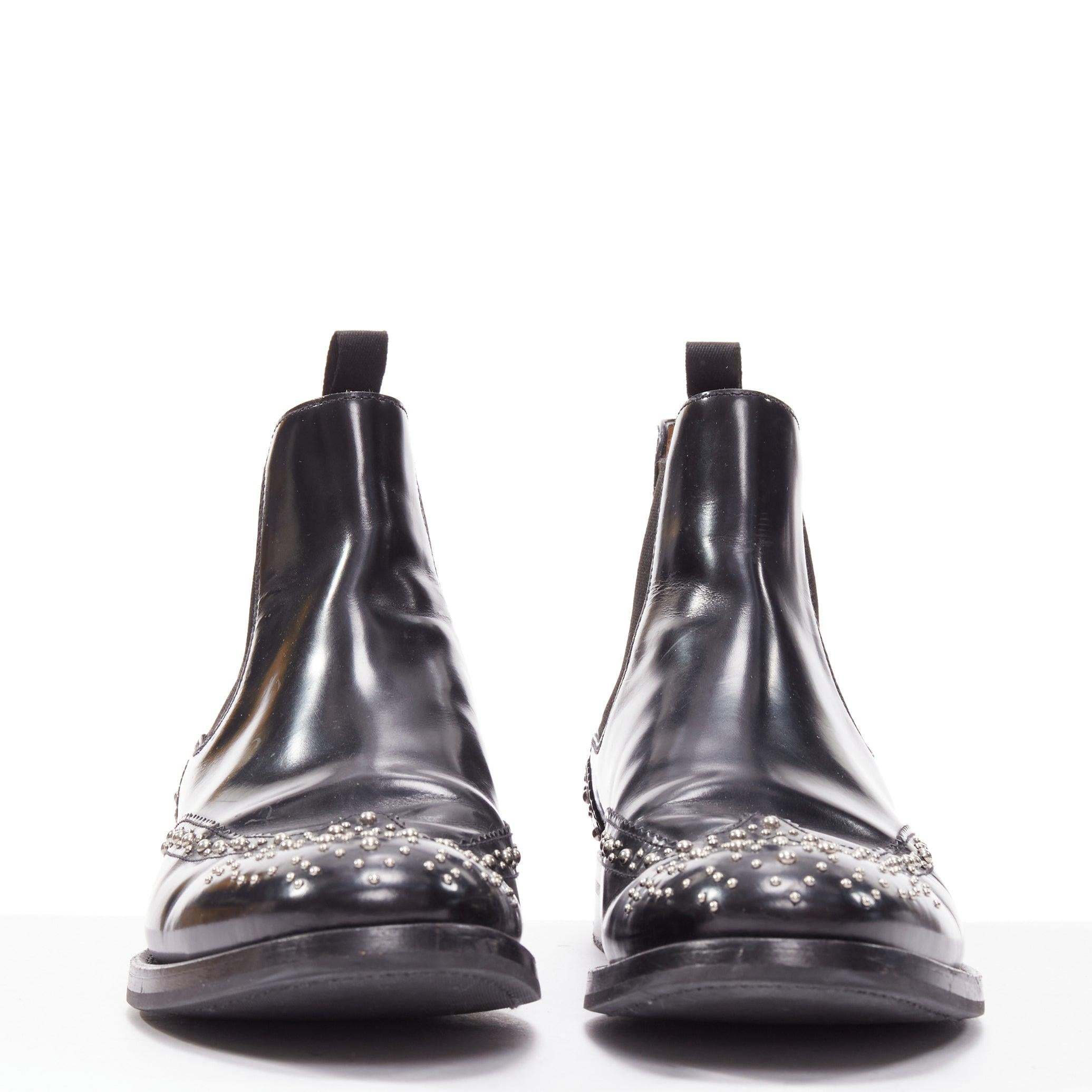 Black CHURCH'S Ketsby Met black leather silver dome studded ankle flat boots EU38 For Sale