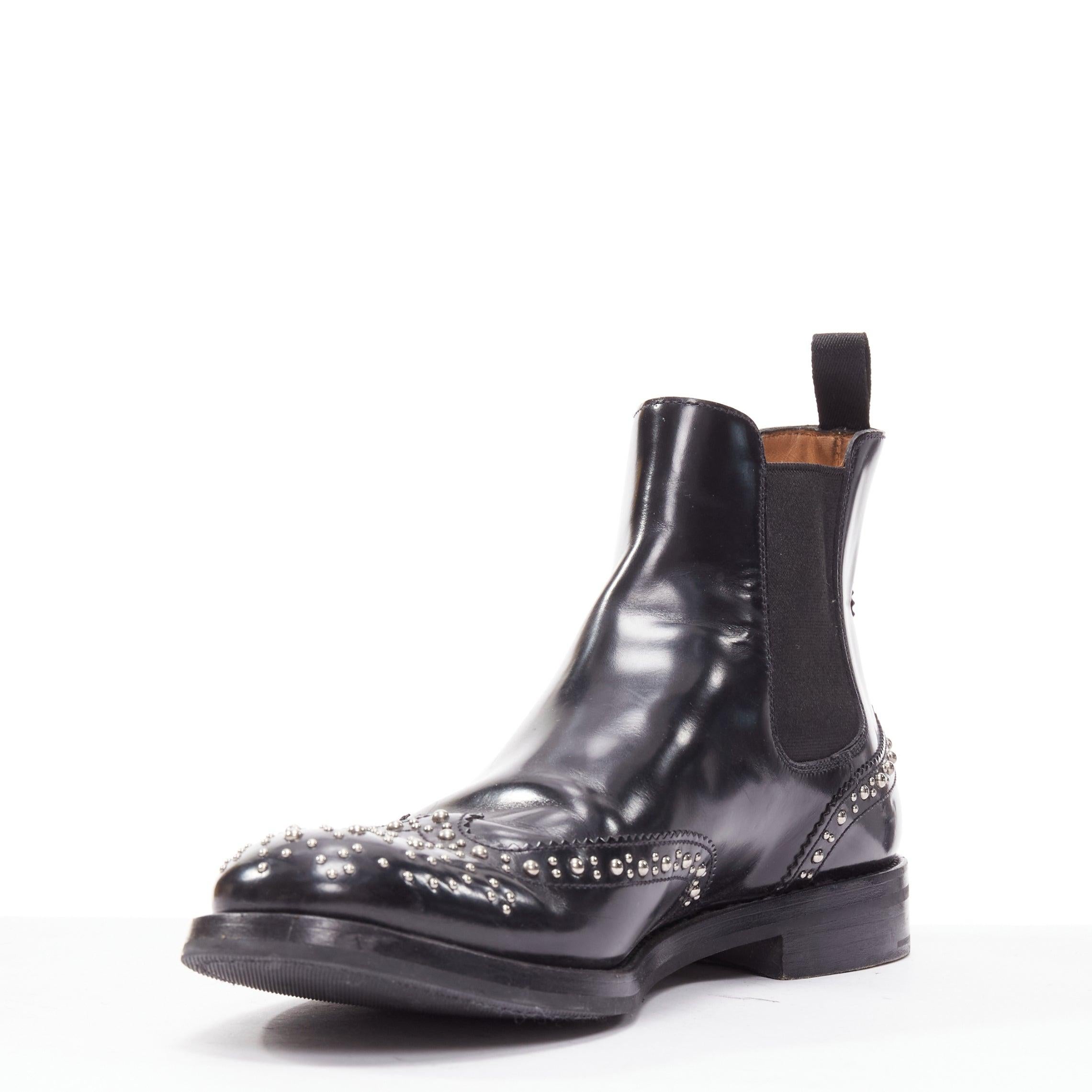 CHURCH'S Ketsby Met black leather silver dome studded ankle flat boots EU38 In Fair Condition For Sale In Hong Kong, NT