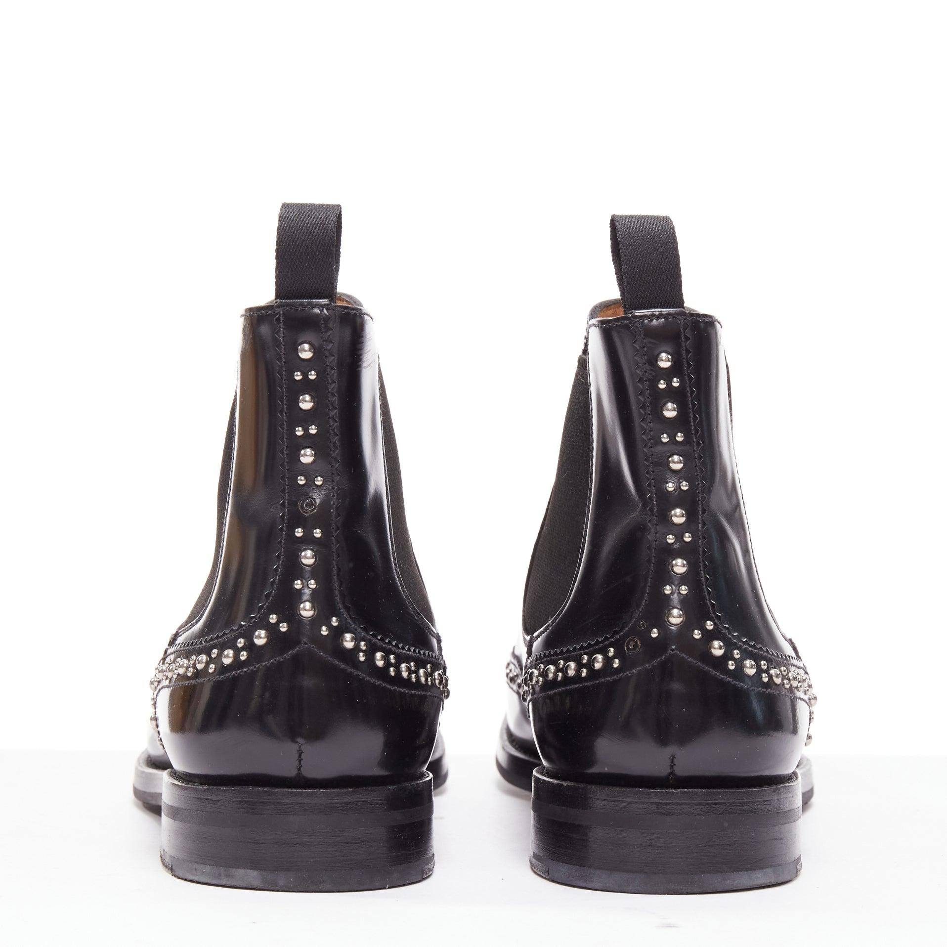 Women's CHURCH'S Ketsby Met black leather silver dome studded ankle flat boots EU38 For Sale