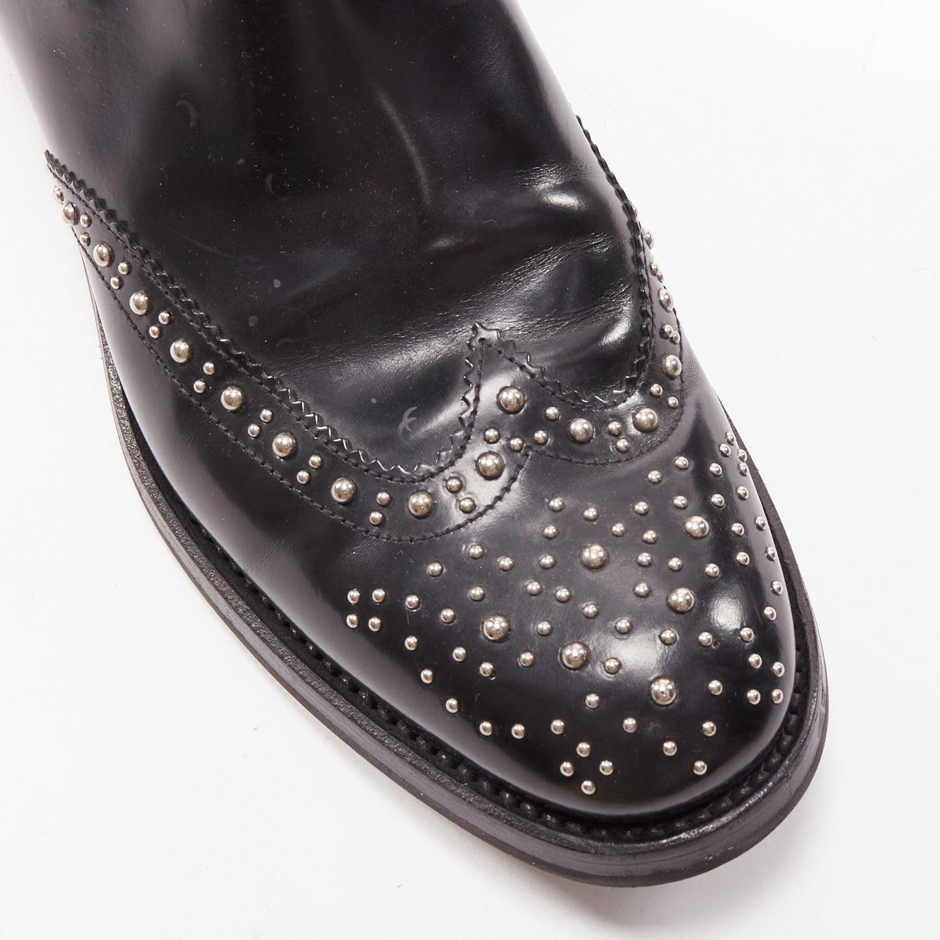 CHURCH'S Ketsby Met black leather silver dome studded ankle flat boots EU38 For Sale 2