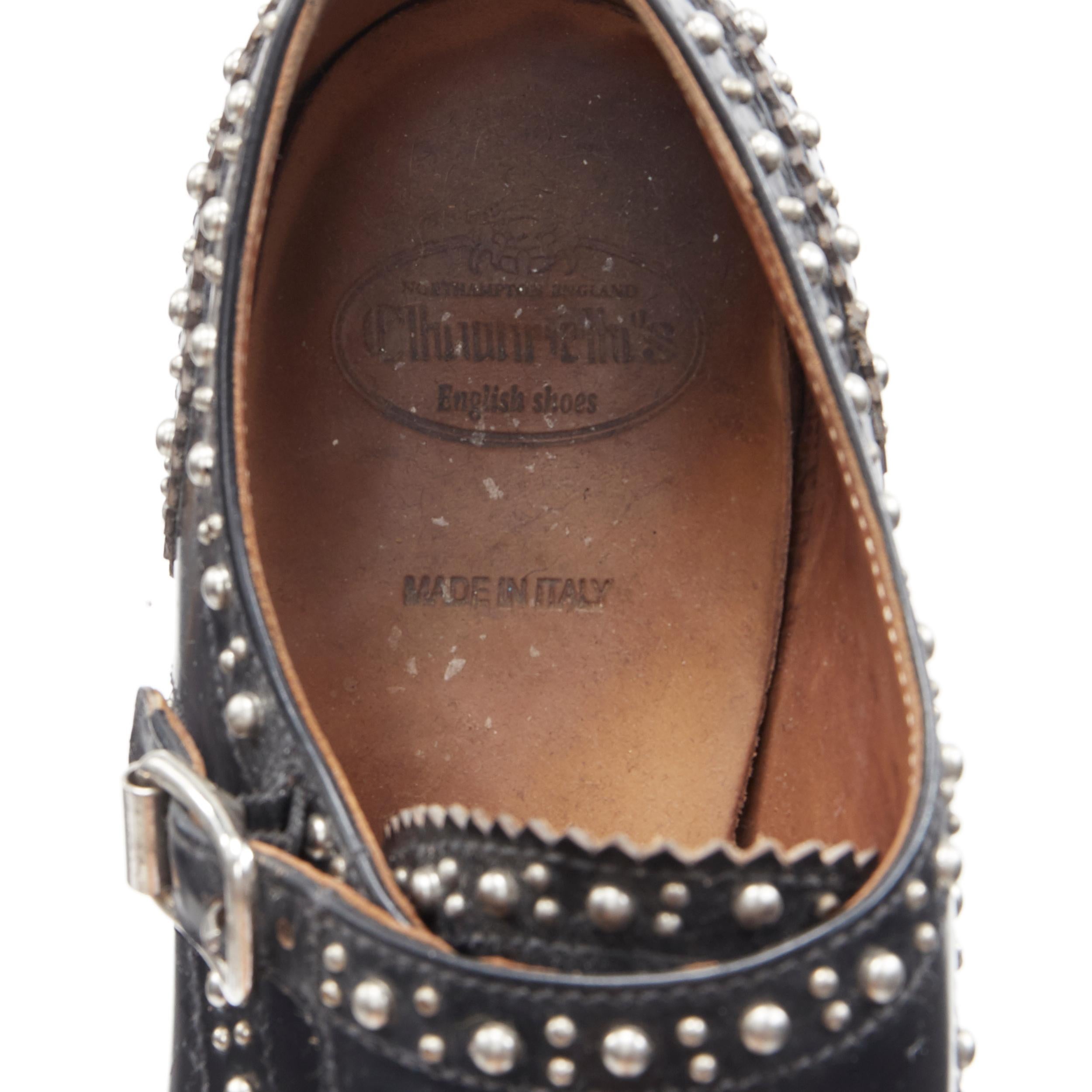 CHURCHS Lana Met black silver stud dual buckle monk brogue loafer shoe EU36 4