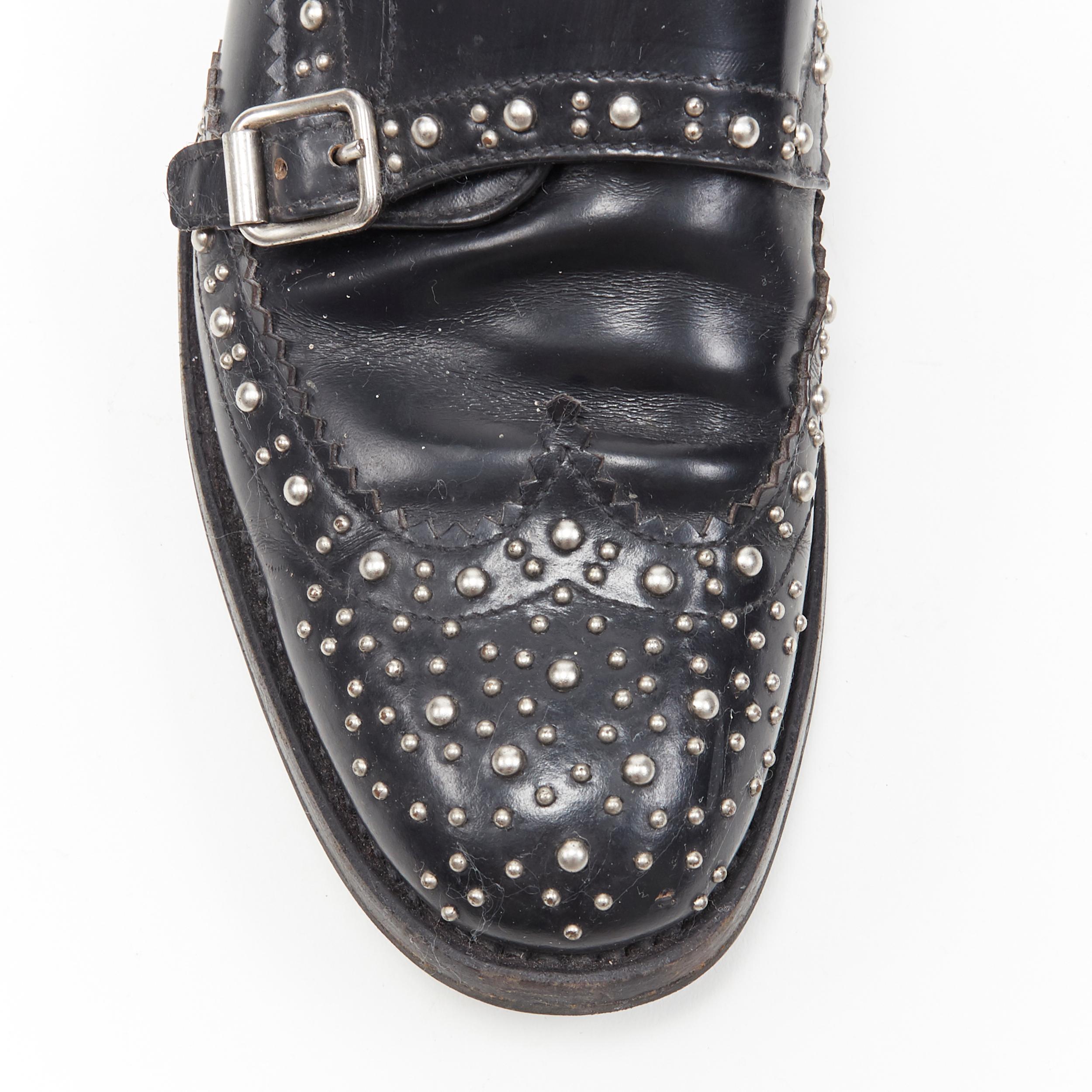 CHURCHS Lana Met black silver stud dual buckle monk brogue loafer shoe EU36 1