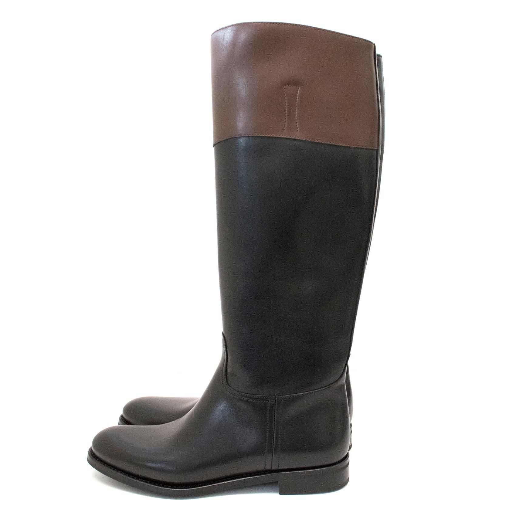 Church's 'Martina' Black and Brown Riding Boots Knee High - Size EU 38.5 In New Condition In London, GB