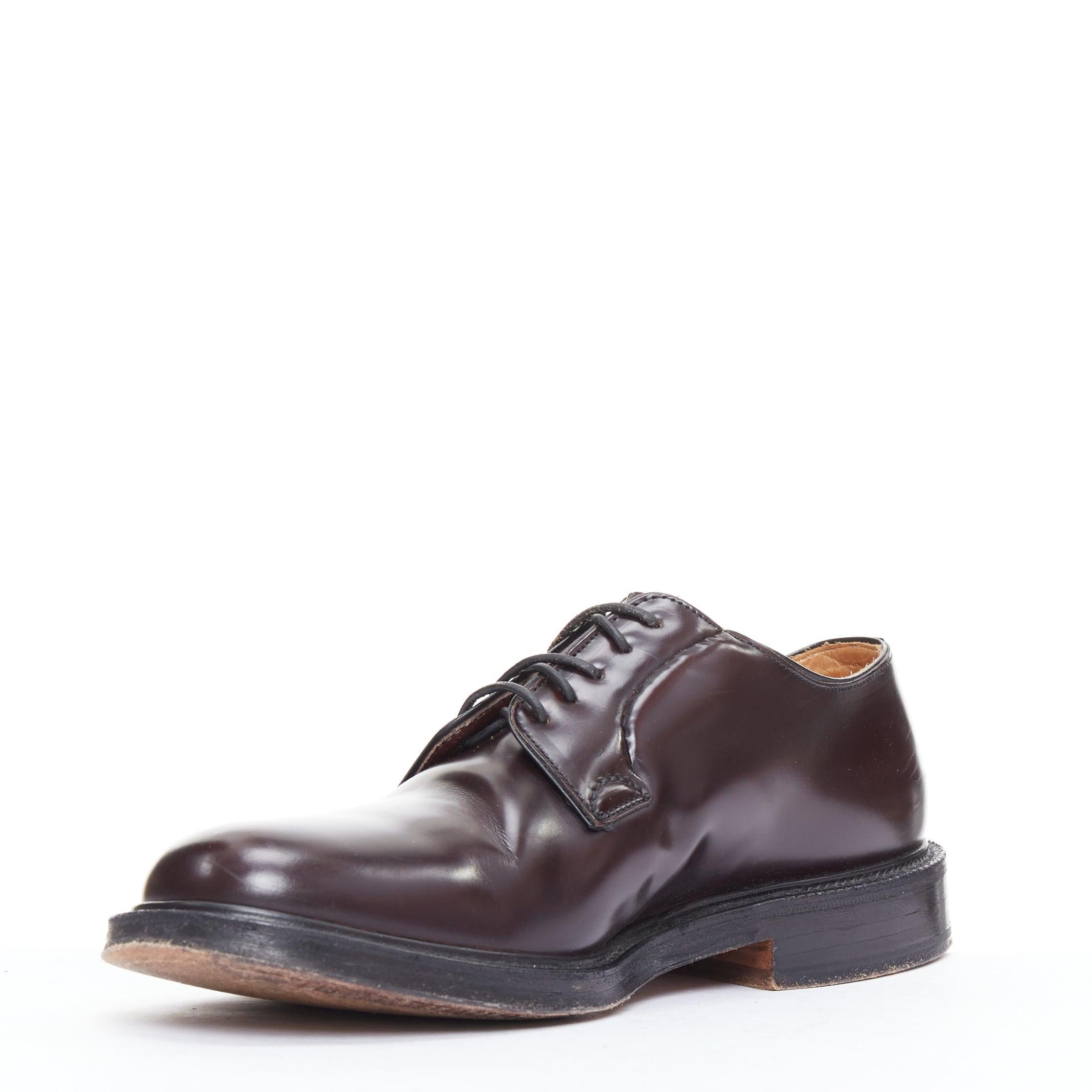 CHURCH'S Shannon burgundy smooth leather lace up classic loafers UK6 EU40 In Good Condition For Sale In Hong Kong, NT