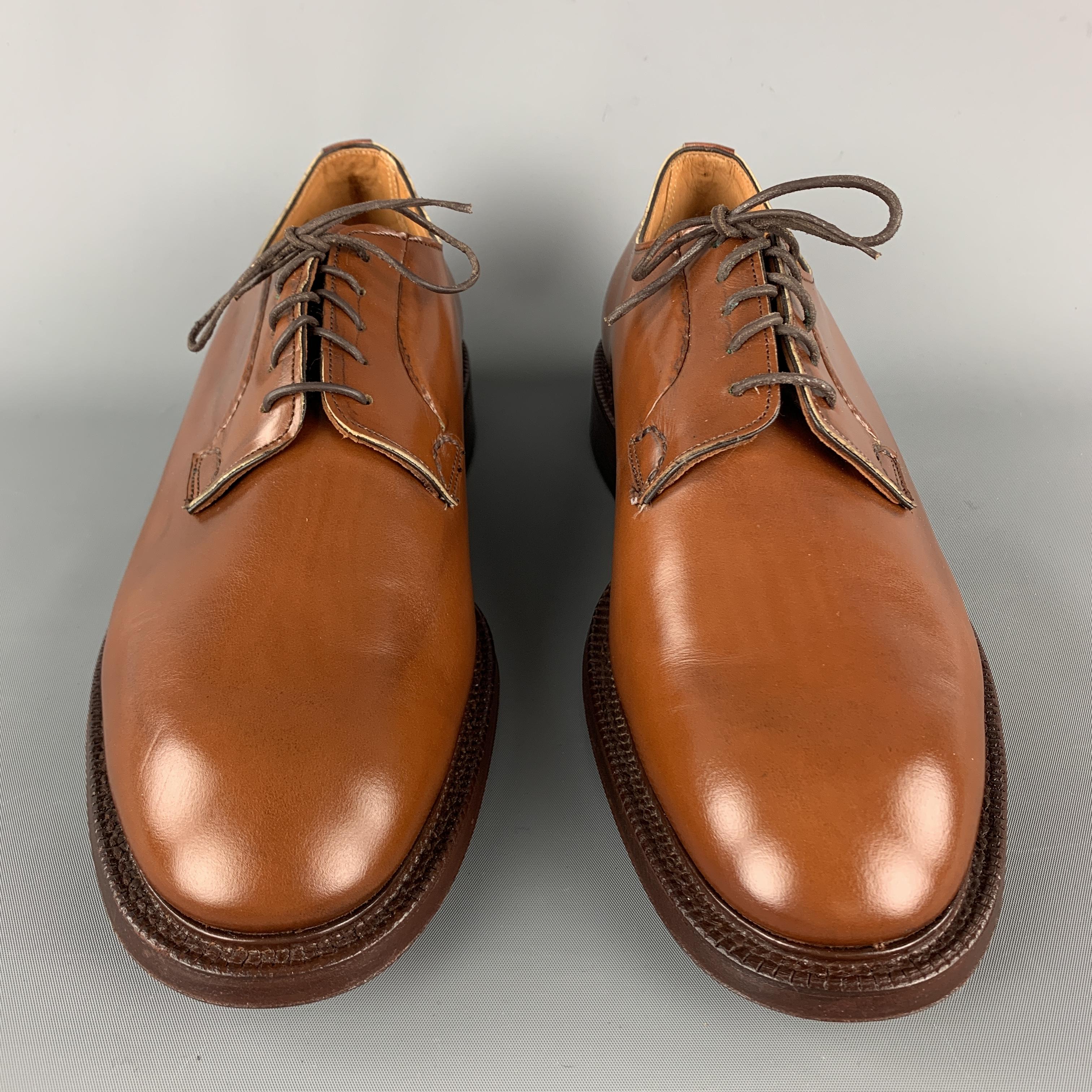 CHURCH'S Size 10 Tan Leather Contrast Stitch Leather Soles Lace Up Shoes In New Condition In San Francisco, CA