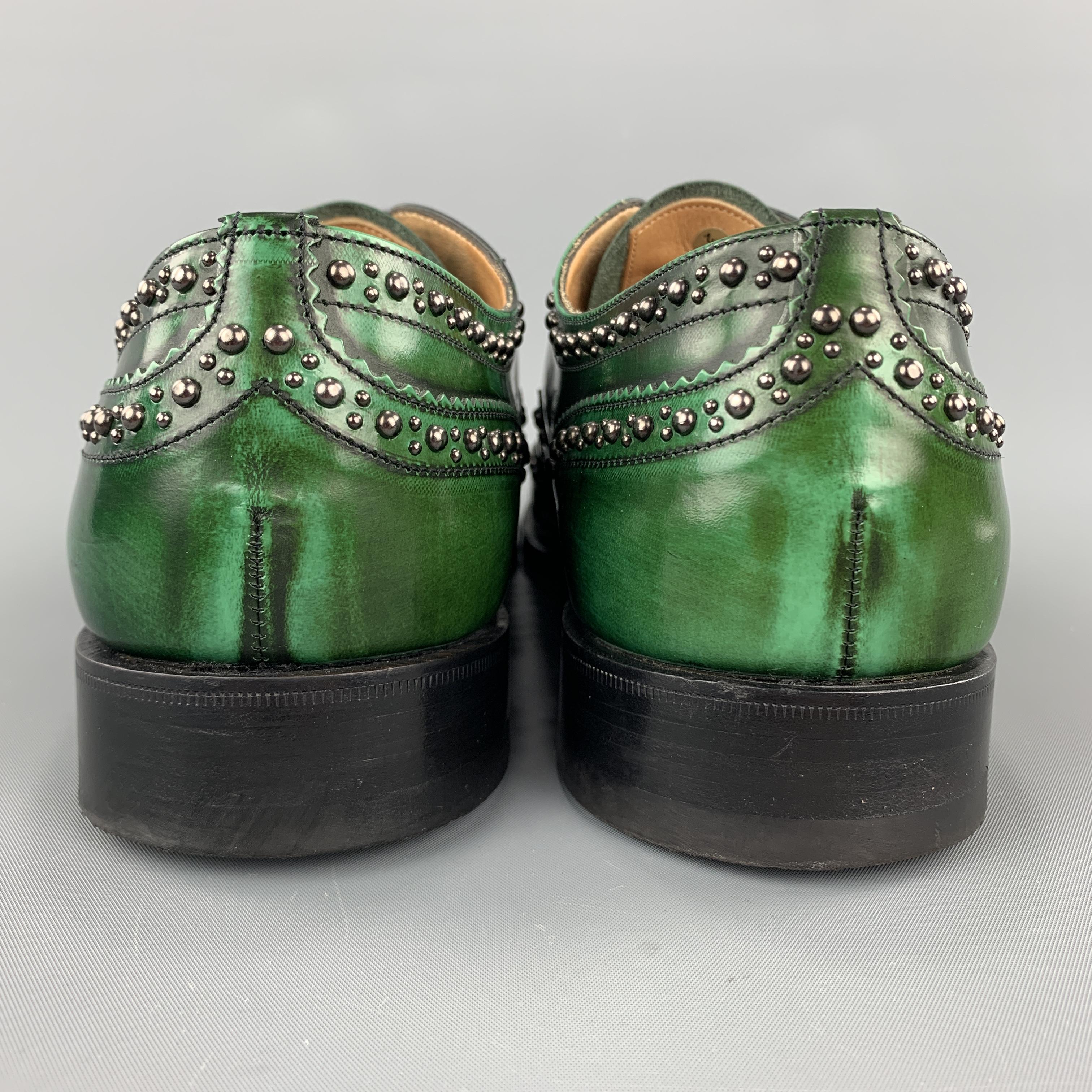 Black CHURCH'S Size 10.5 Studded Green Leather Wingtip Lace Up Shoe