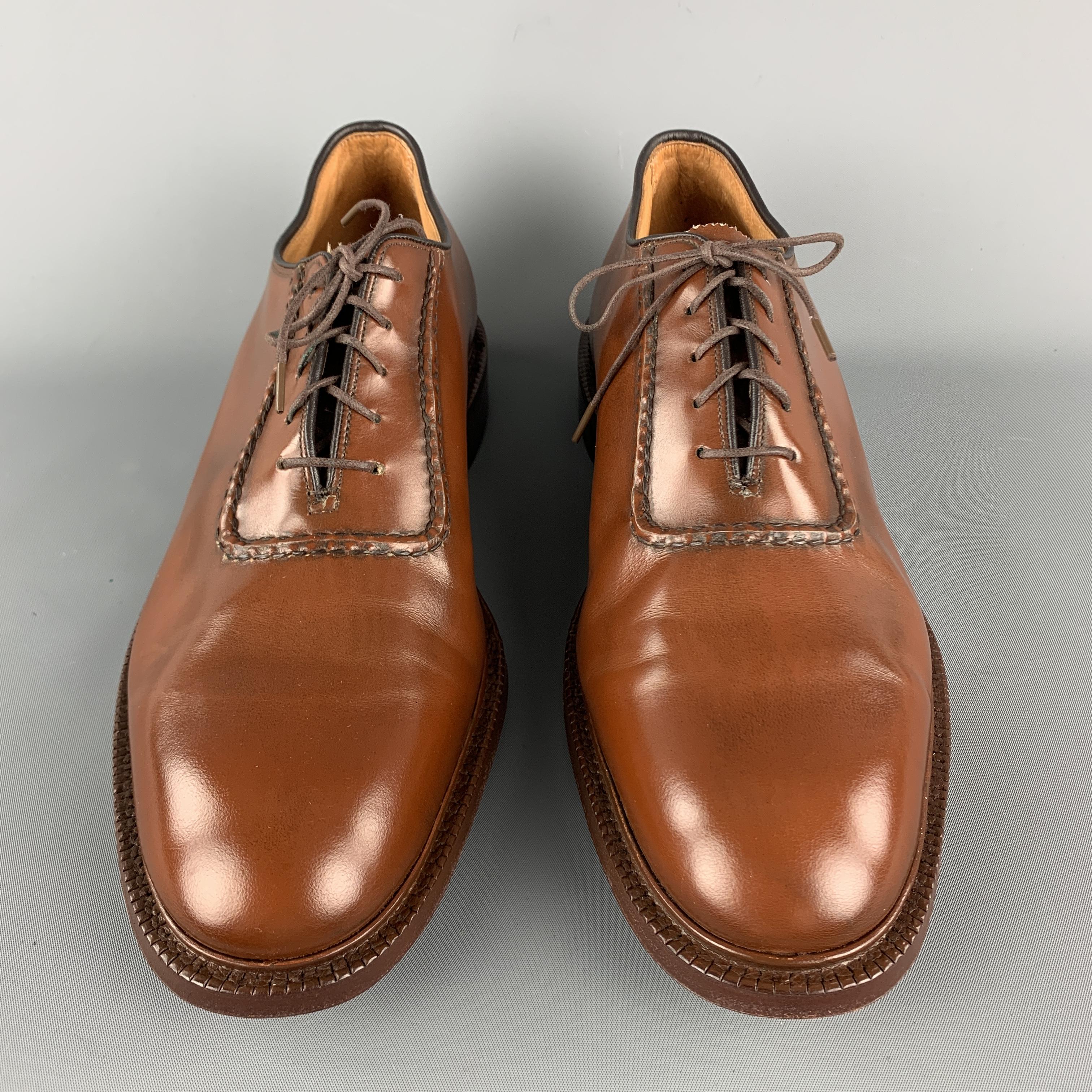 CHURCH'S Size 11 Tan Leather Contrast Stitch Leather Sole Lace Up Shoes In New Condition In San Francisco, CA