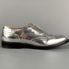 CHURCH'S Size 7.5 Silver Perforated Metallic Leather Wingtip Shoes