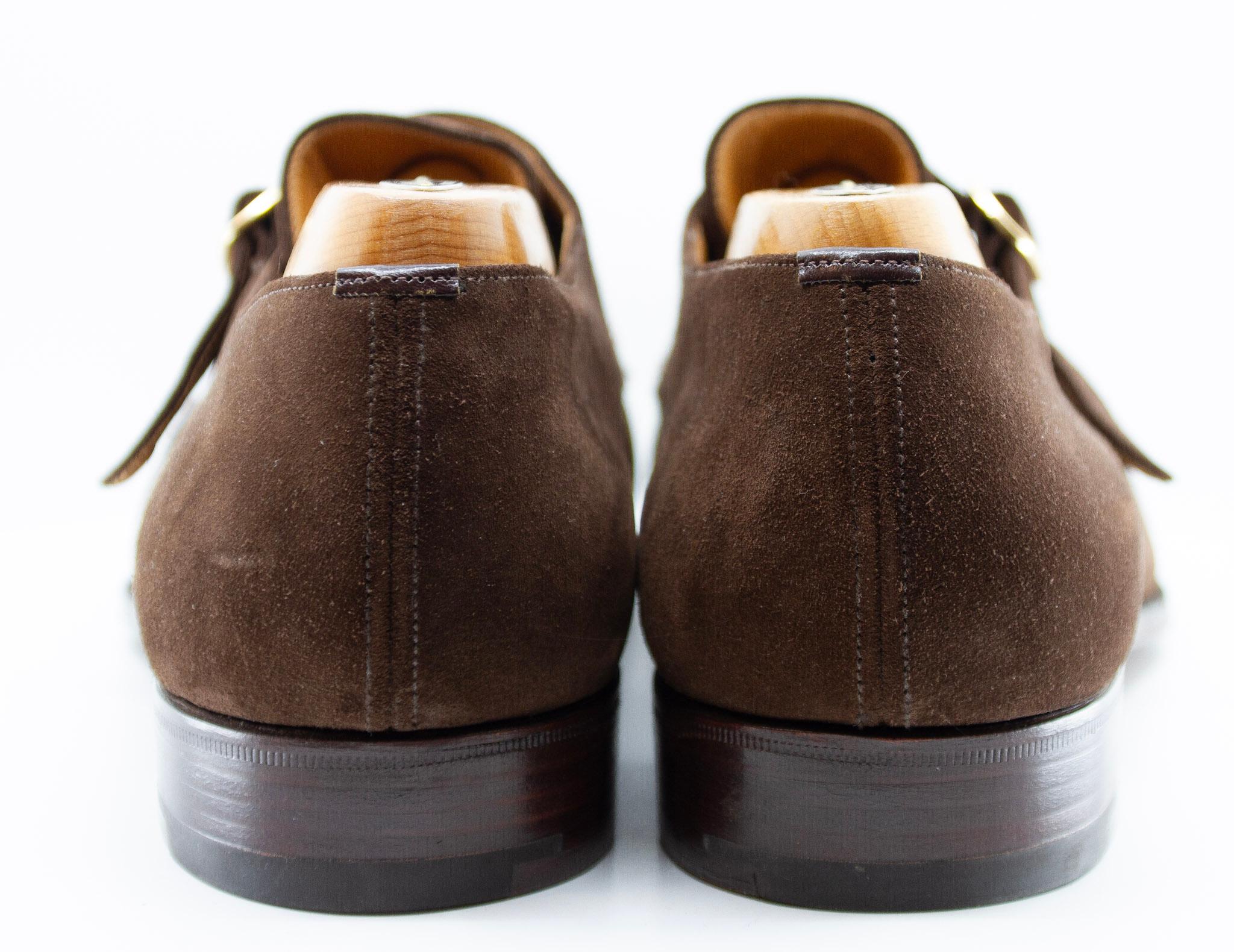 CHURCH'S, Soft Suede Leather Monk Strap Brown In Excellent Condition For Sale In Kingston, NY