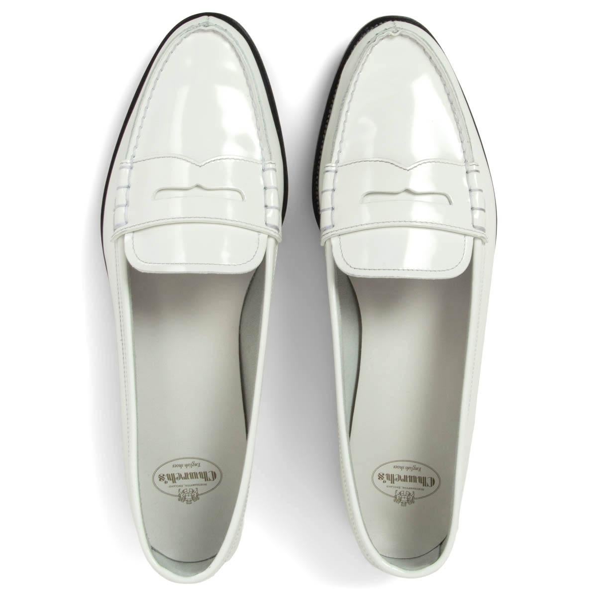 CHURCH'S white glazed leather KARA Loafers Flats Shoes 39.5 For Sale 1