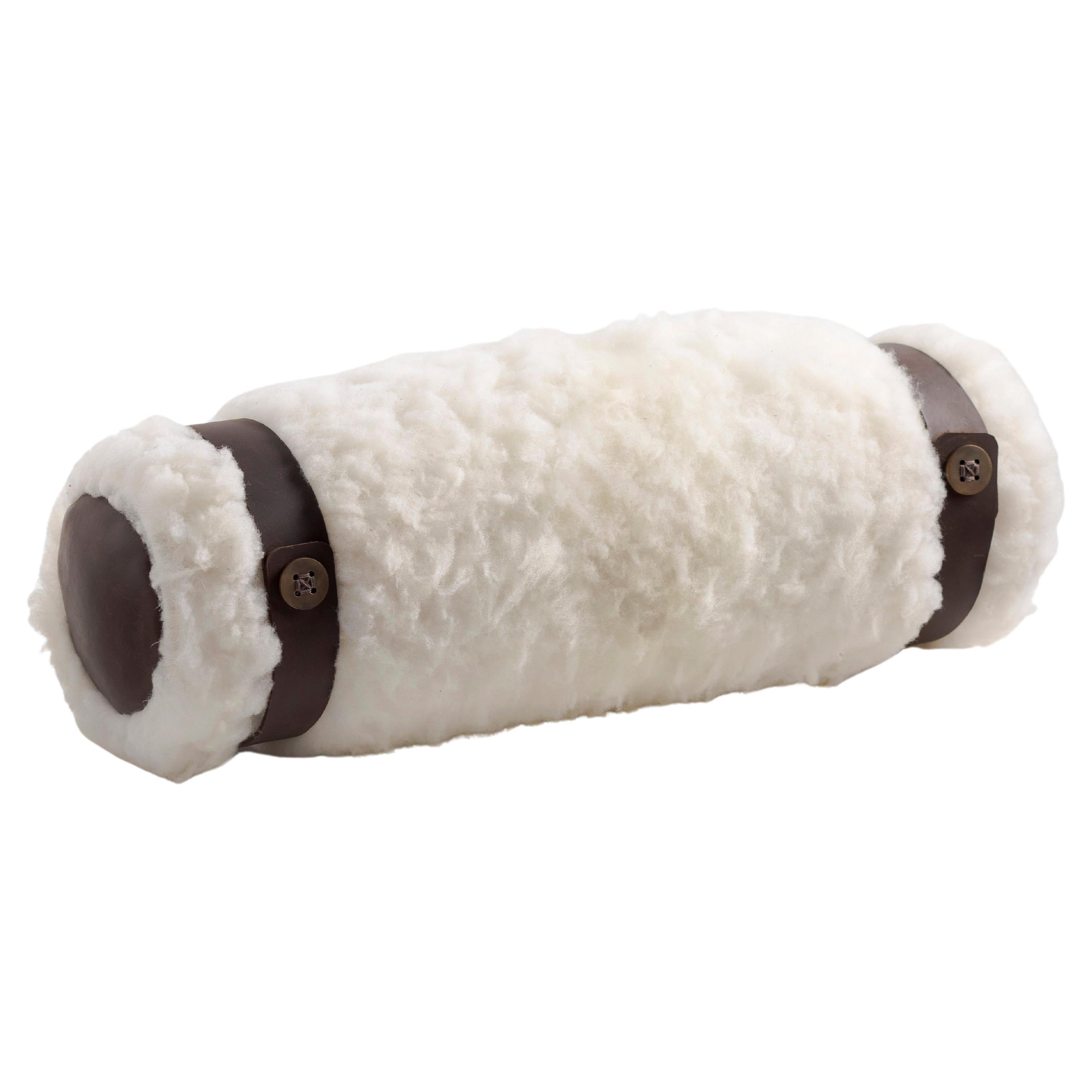 CHURO Sheepskin Decorative Bolster Pillow, Bronze and Leather Details, In Stock