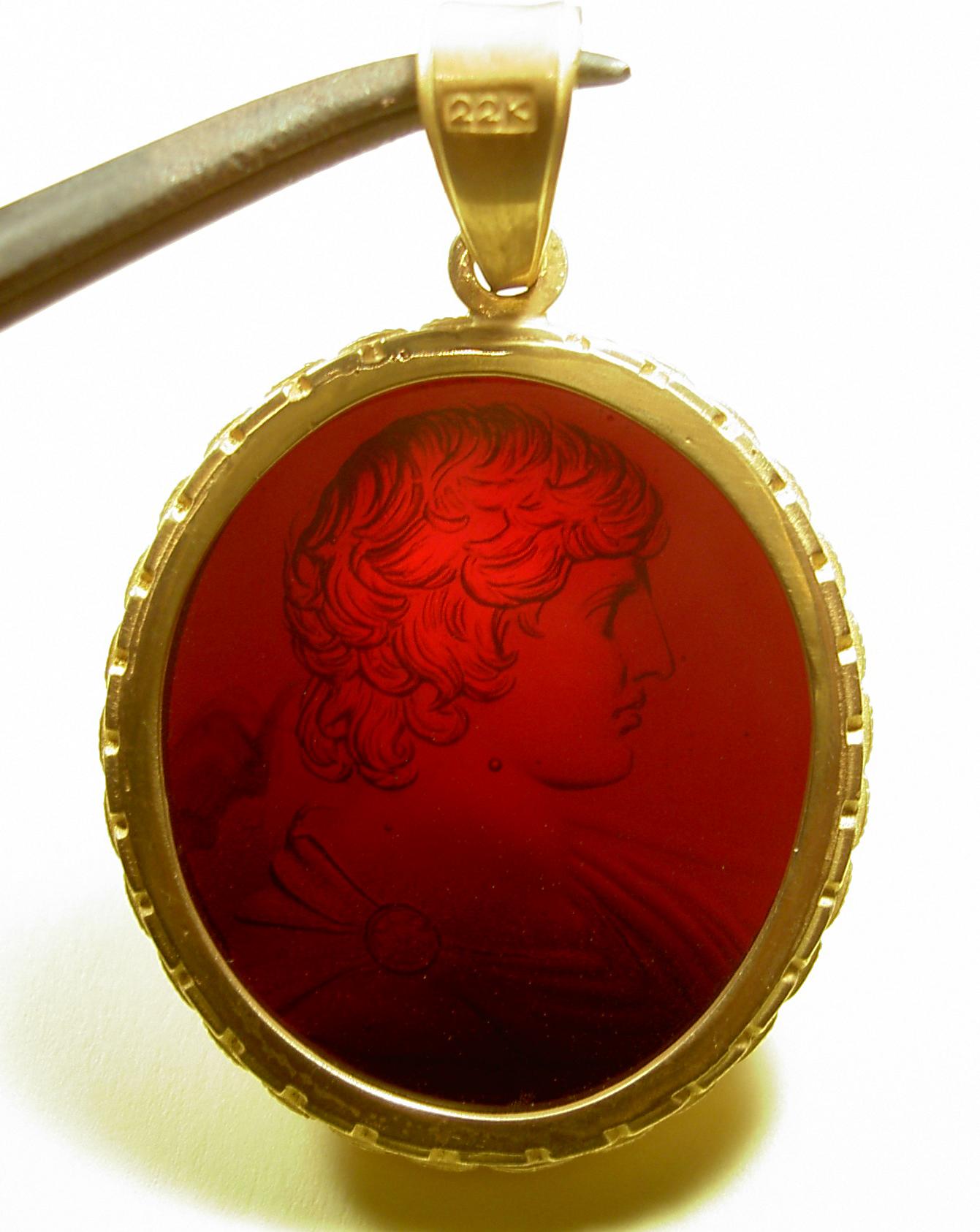 Crafted in Los Angeles with vibrant amber colored glass following an ancient Roman recipe, masterfully hand finished, and set in a sterling gold pendant.

Production time for this piece is 4-6 weeks.

Does not include chain.

Chavdar Chushev is an