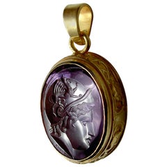 Chushev Athena Amethyst Intaglio Gold Pendant