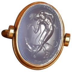 Chushev Blauer Chalcedon Intaglio Gold Drehring