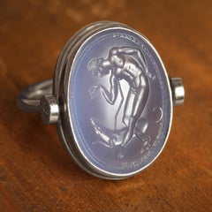 Chushev Blue Chalcedony Intaglio Sterling Silver Swivel Ring