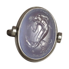 Chushev Blue Chalcedony Intaglio Sterling Silver Swivel Ring